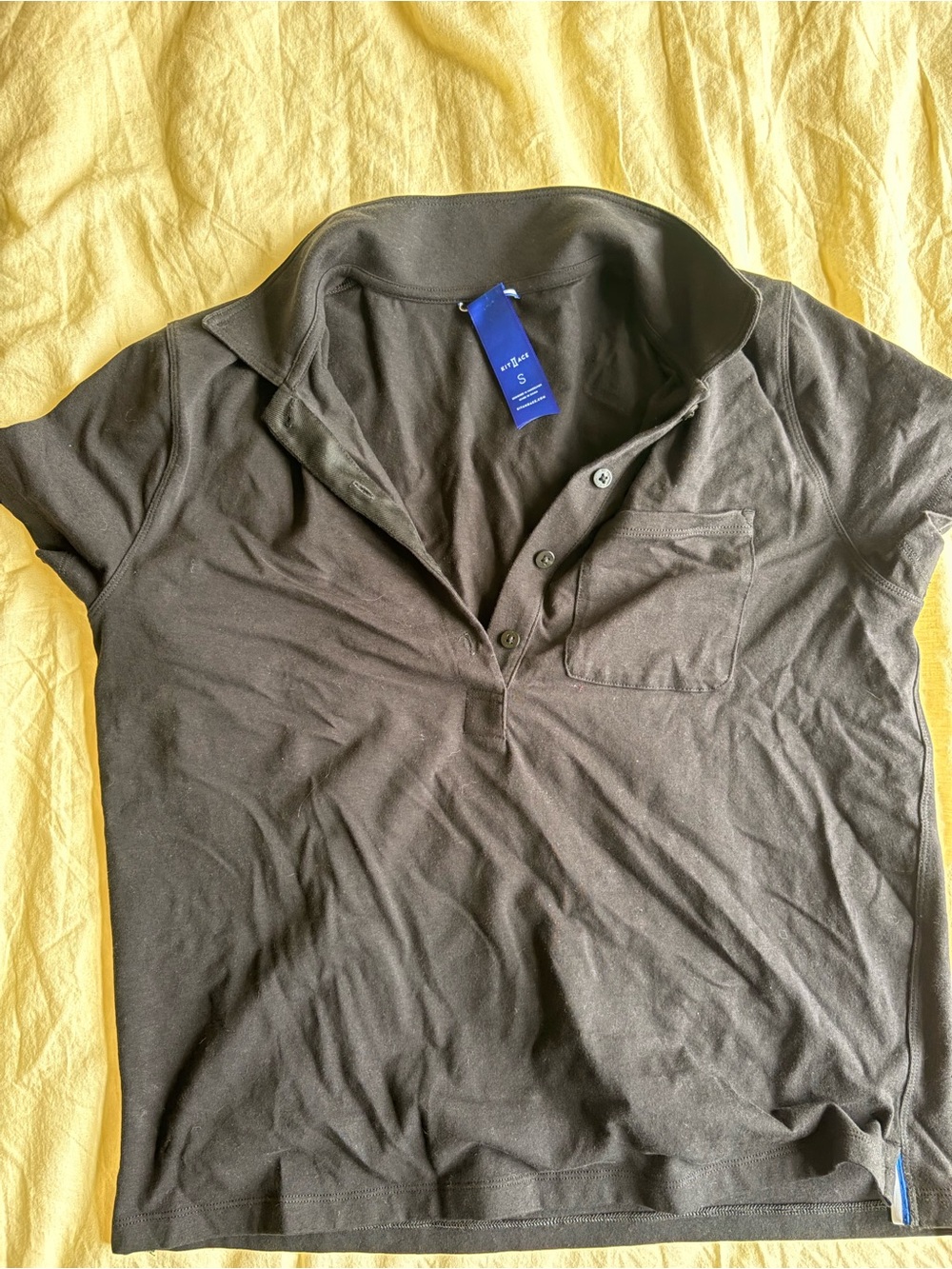 Kit and Ace Black Short Sleeve Polo Tee with Chest Pocket